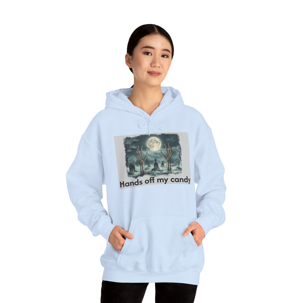 Hoodie — 'Hands Off My Candy' Halloween Moonlit Graveyard Graphic
